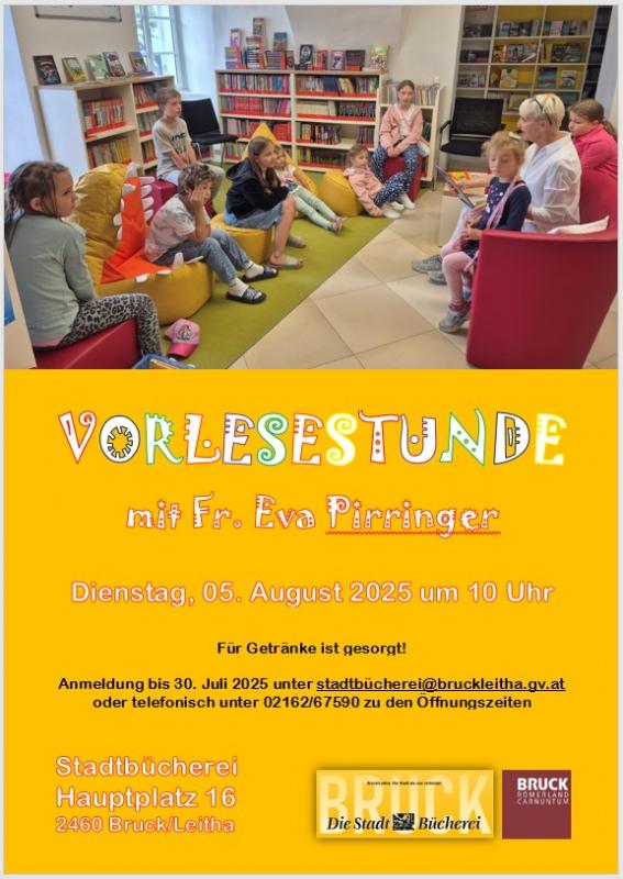 Plakat Vorlesestunde in der Stadtbücherei Bruck/Leitha