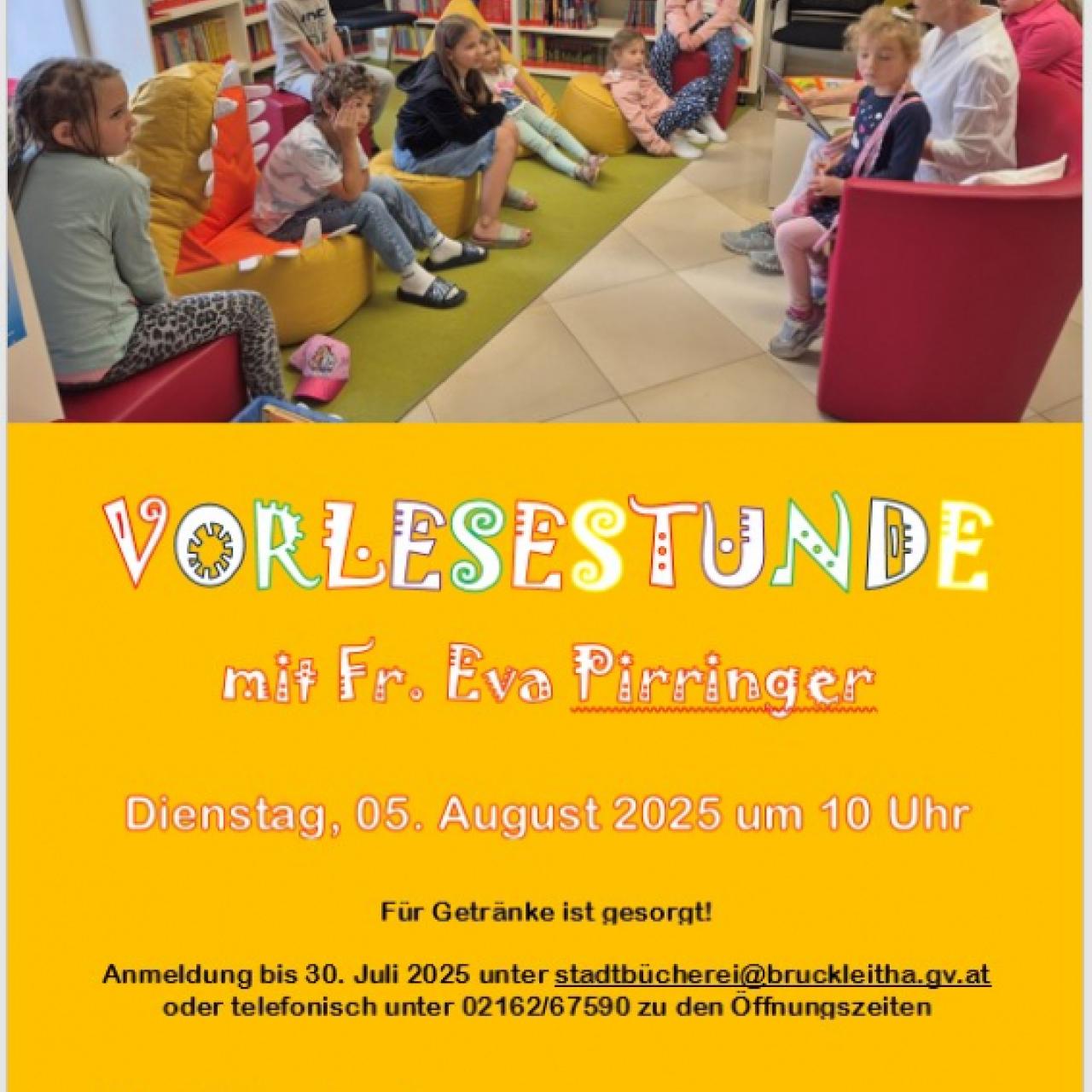 Plakat Vorlesestunde in der Stadtbücherei Bruck/Leitha